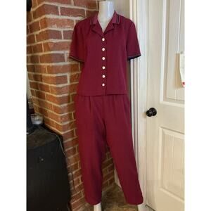 Vintage 90s Red Matching Set Top & Pants Minimalist Retro Lounge Set, size 8